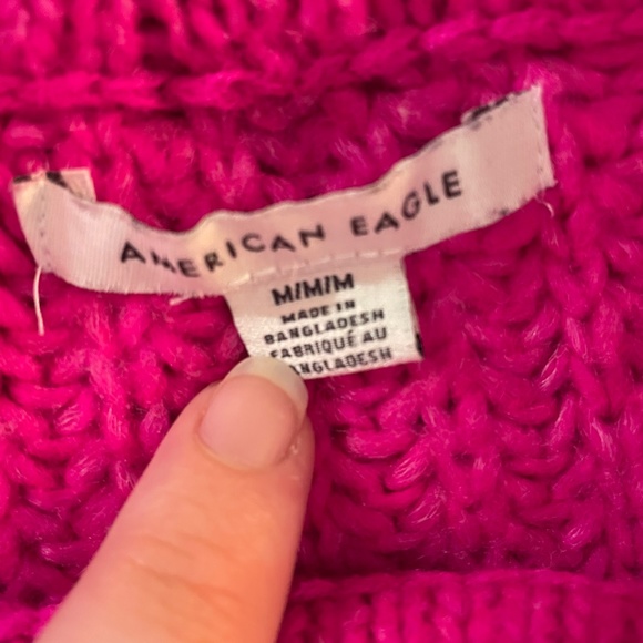 American Eagle Hot Barbie Pink Chunky Knit Long Sleeve Pullover Sweater - Picture 7 of 8